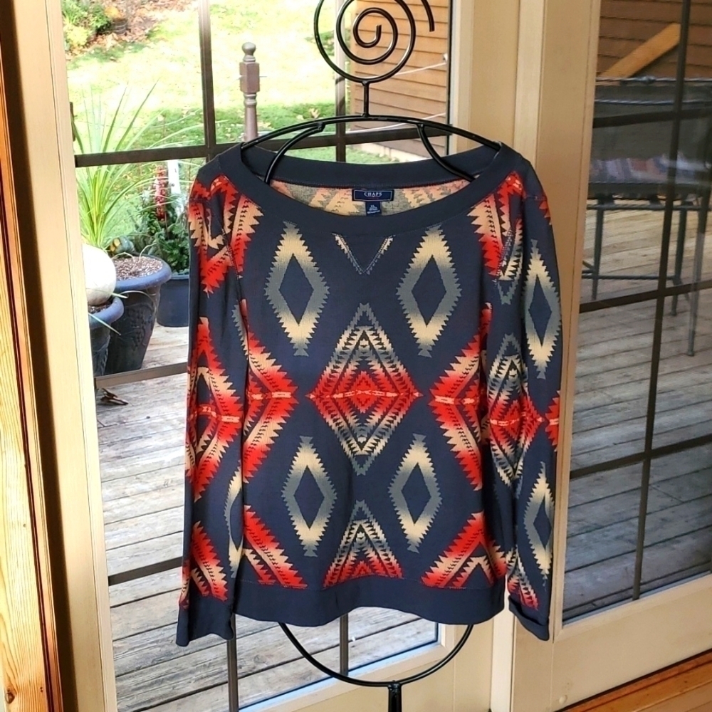 Chaps Denim Vivid Southwestern Long‎ Sleeve Thermal Pullover Sz. XL Top